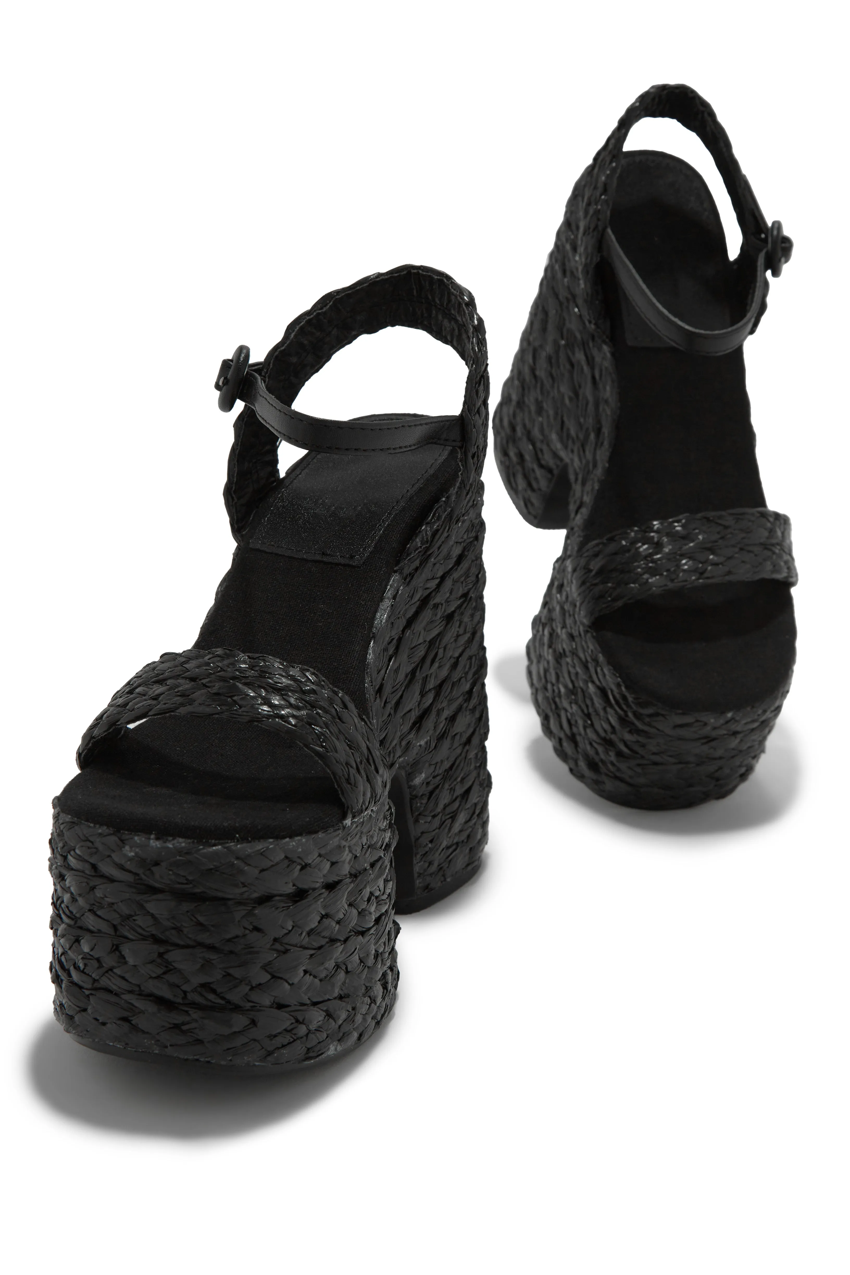 Tulum Streets Espadrille Platform Block Heels - Black