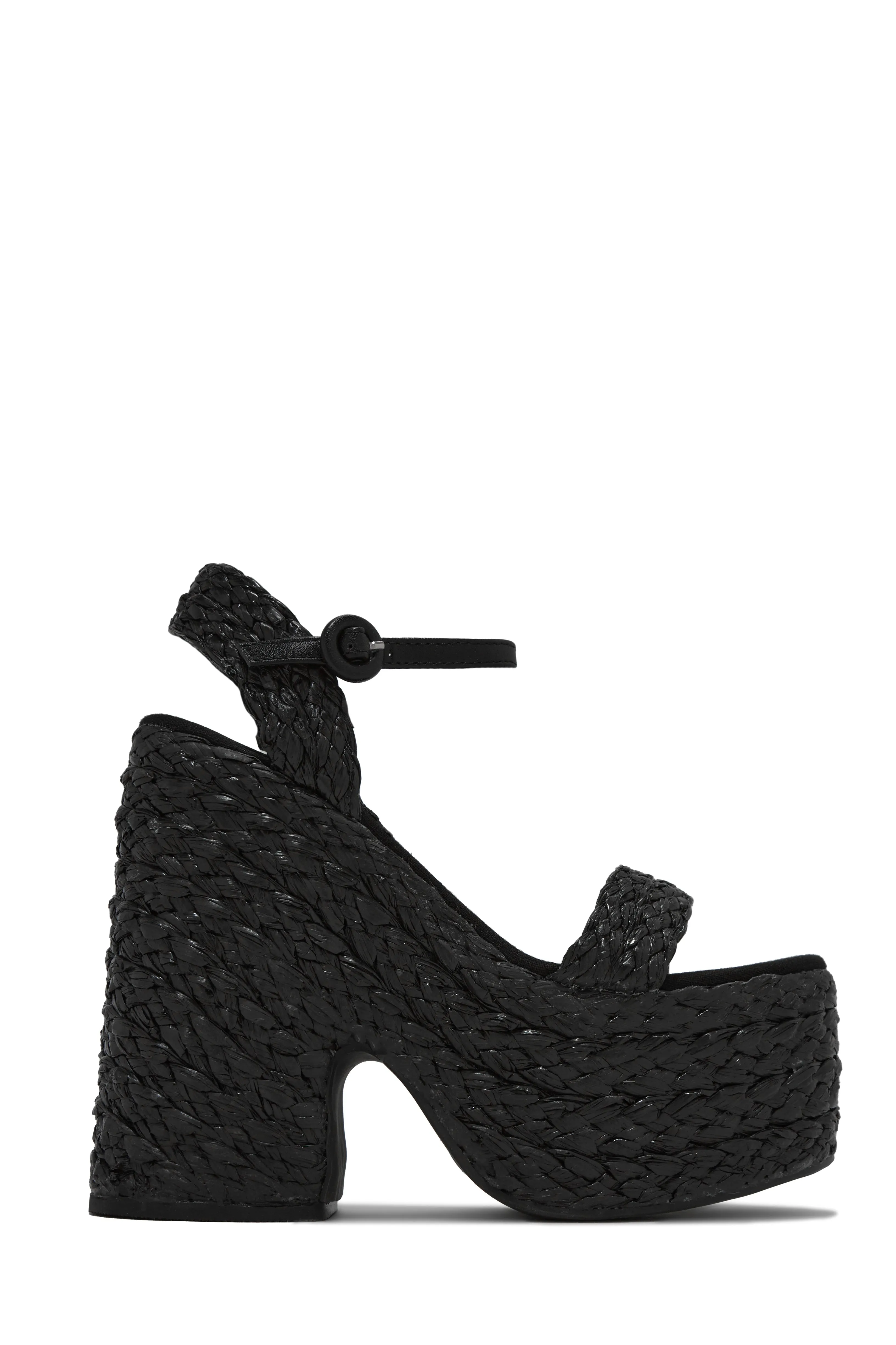 Tulum Streets Espadrille Platform Block Heels - Black