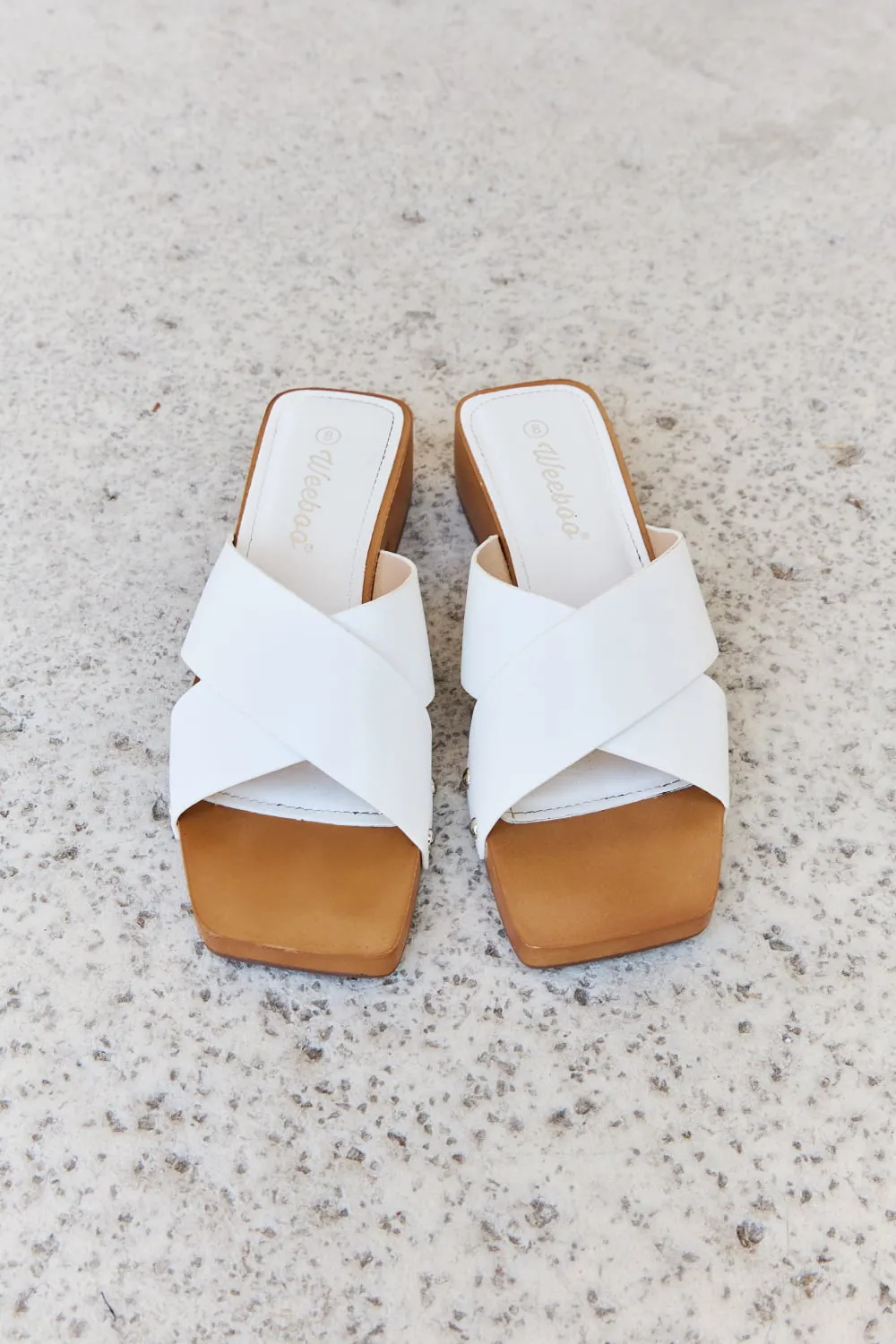 Weeboo Step Into Summer Criss Cross Wooden Clog Mule in White