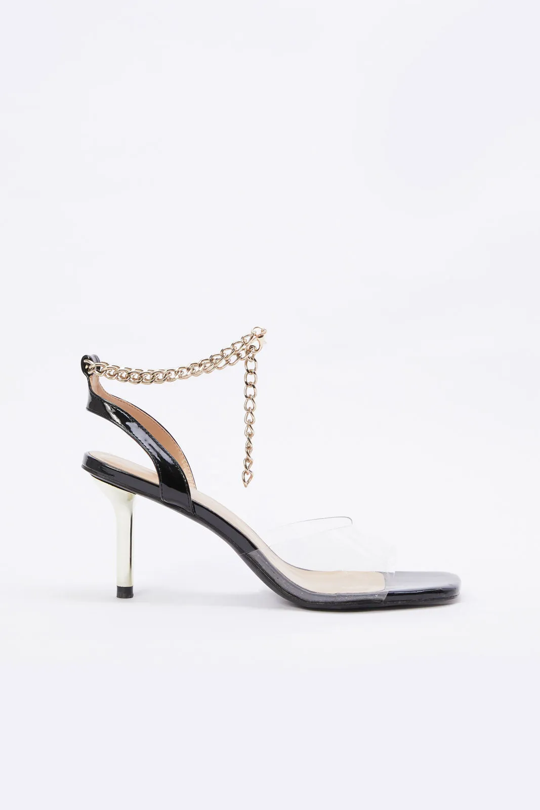 Women Black Chain Trim Sandal