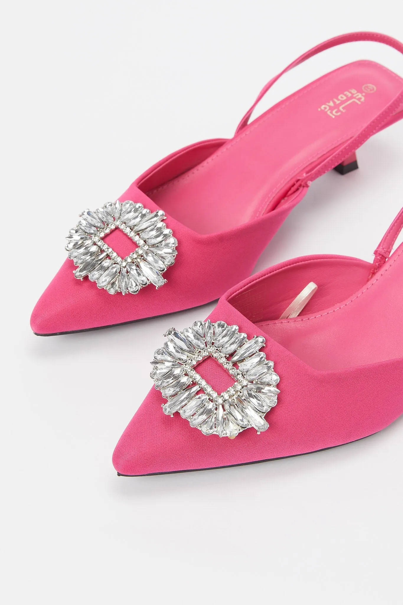 Women Pink Satin Embellished Slingback