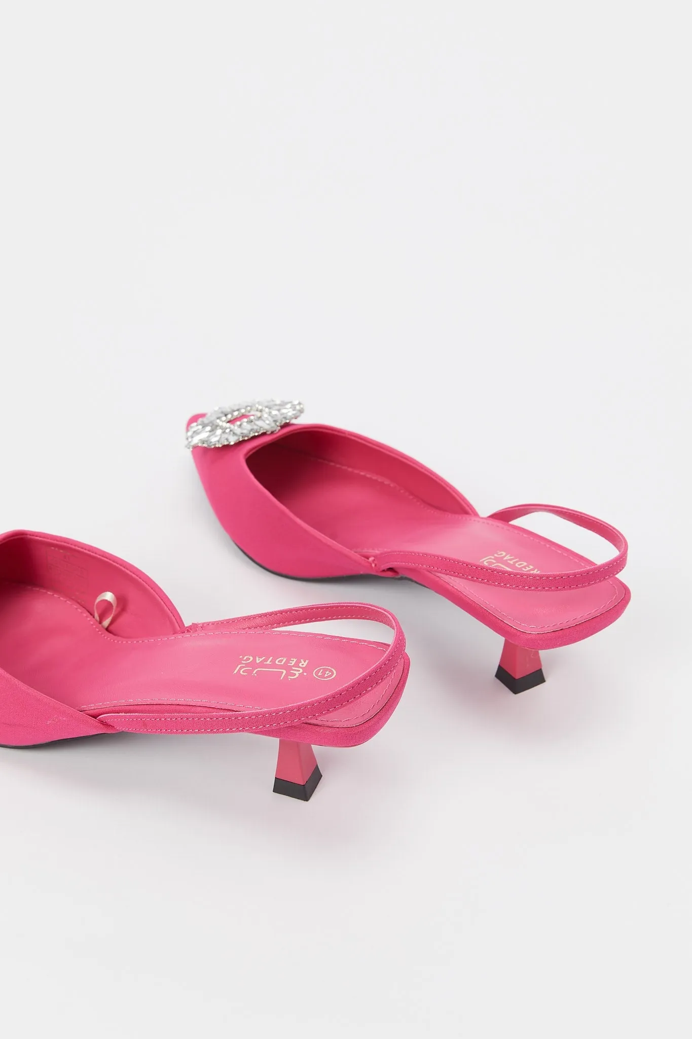 Women Pink Satin Embellished Slingback