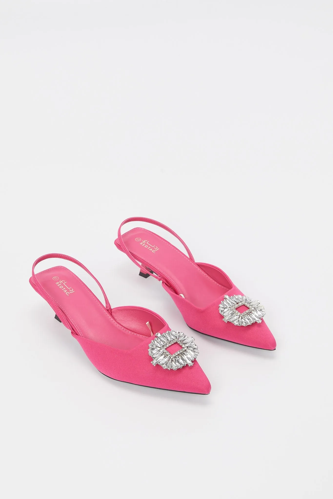 Women Pink Satin Embellished Slingback