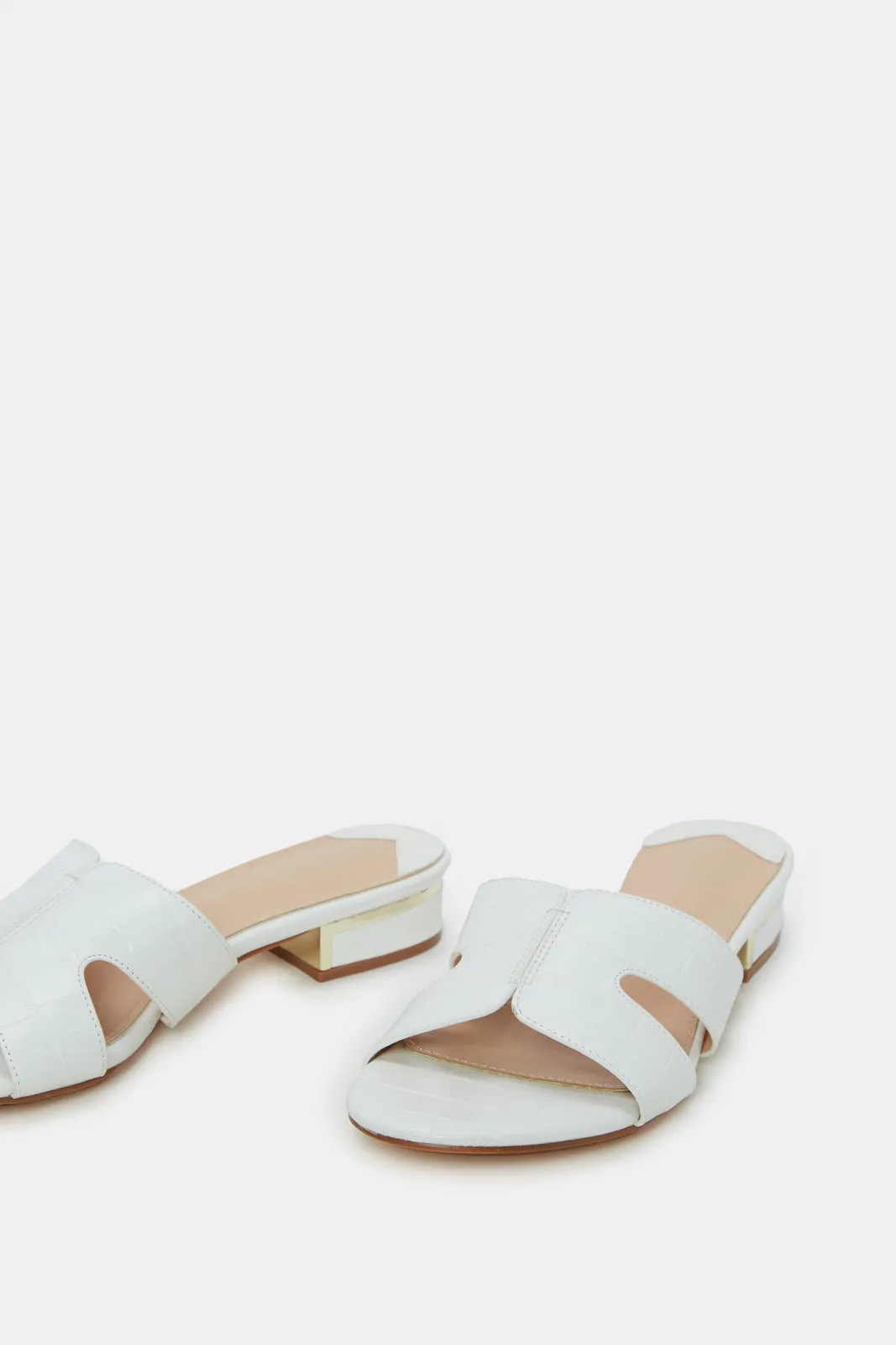 Women White Croc Block Heel Mule