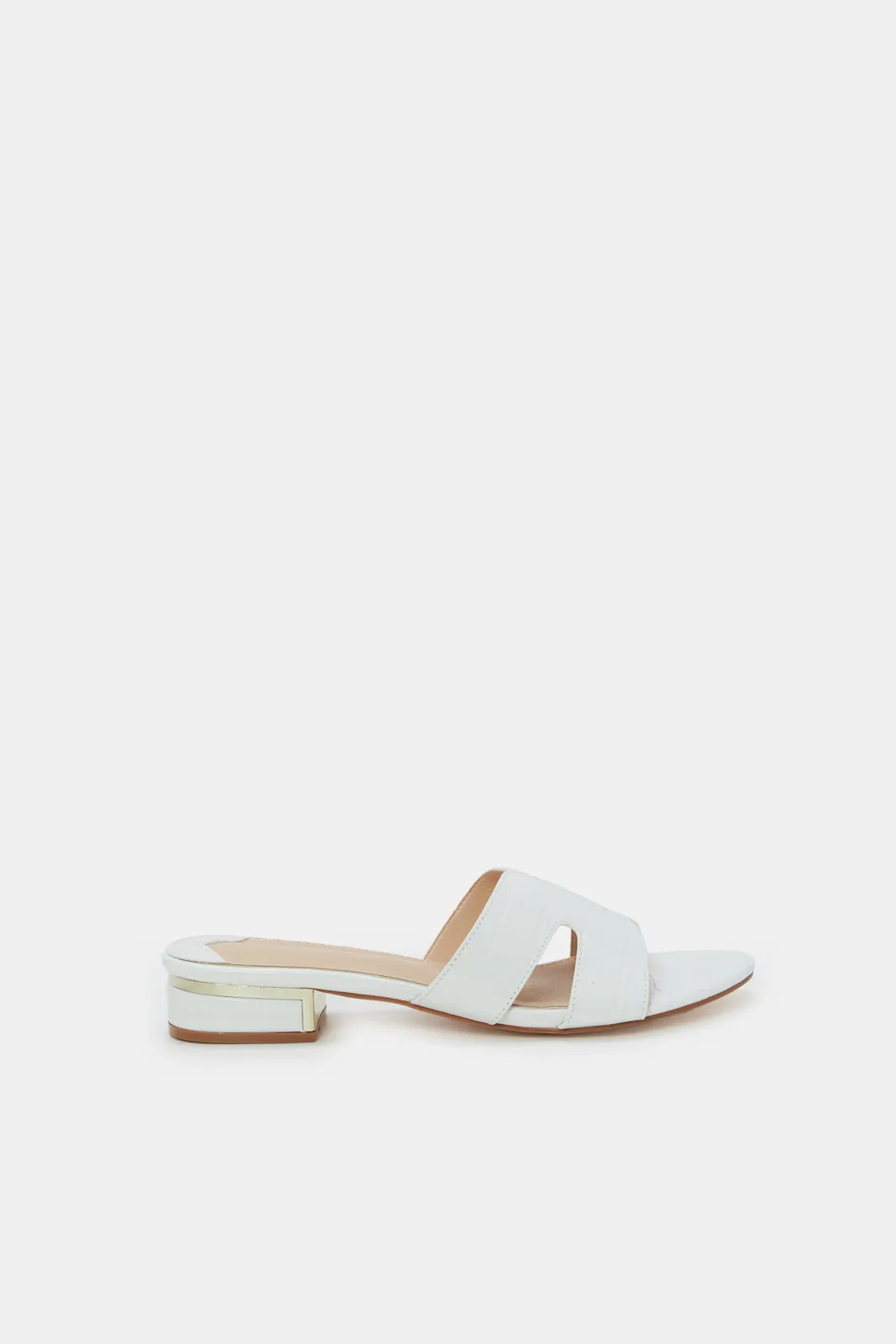 Women White Croc Block Heel Mule