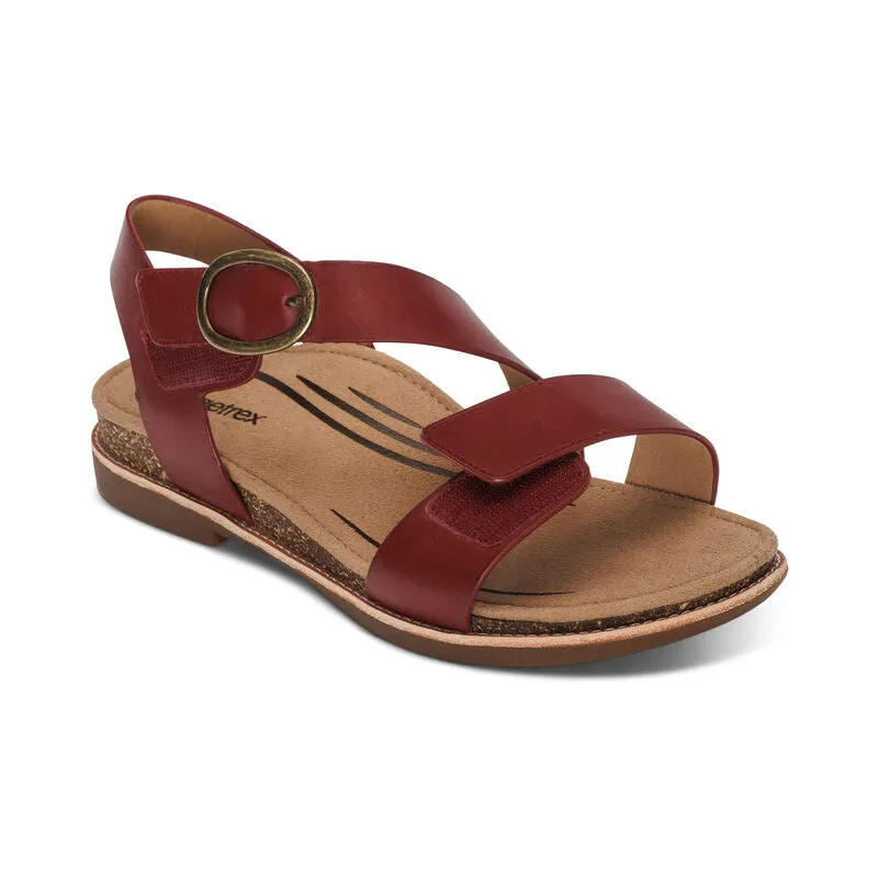 Women's Aetrex Tamara Asymmetrical Quarter Strap Sandal Color: Red