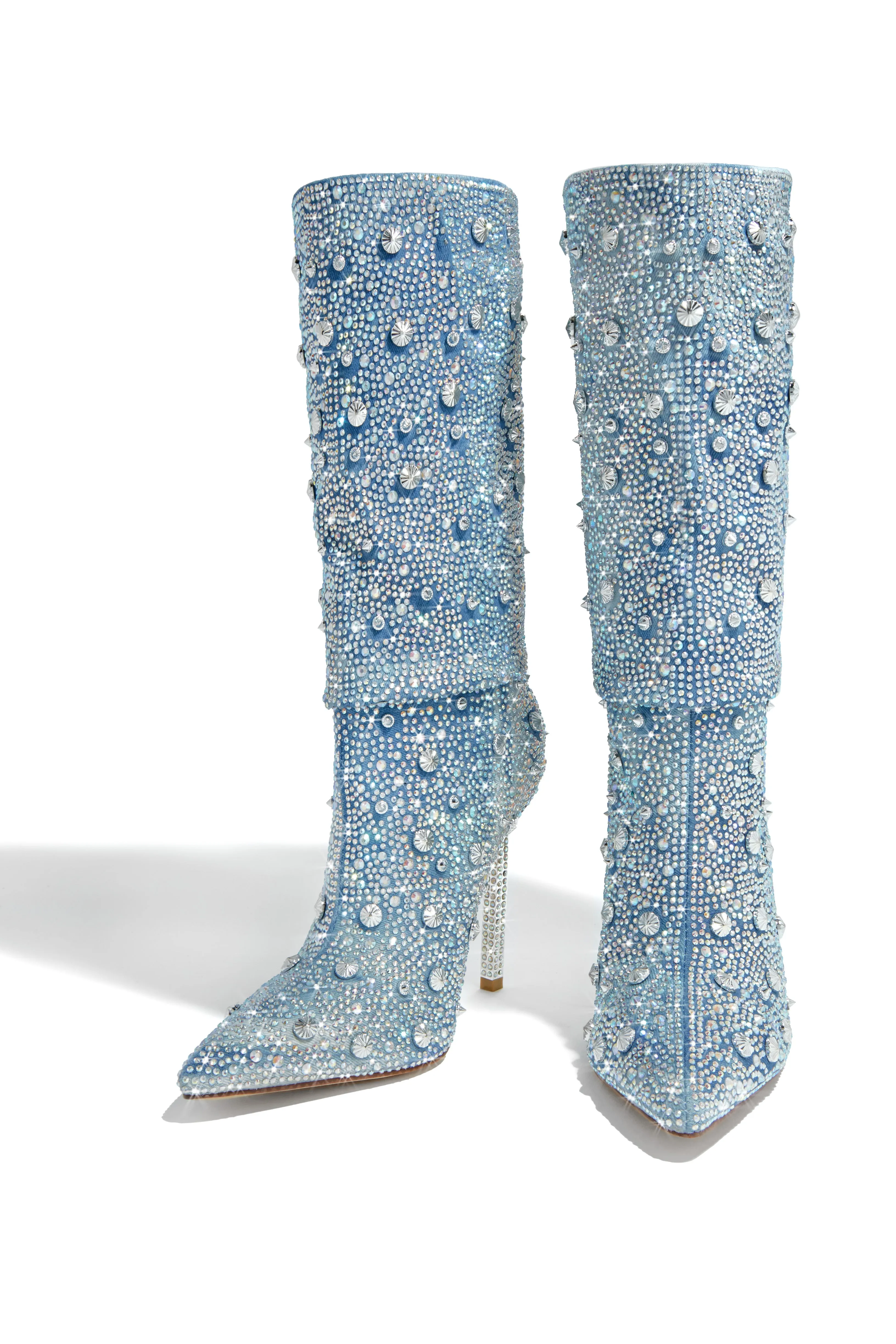 You Fancy Embellished Denim Boots - Denim