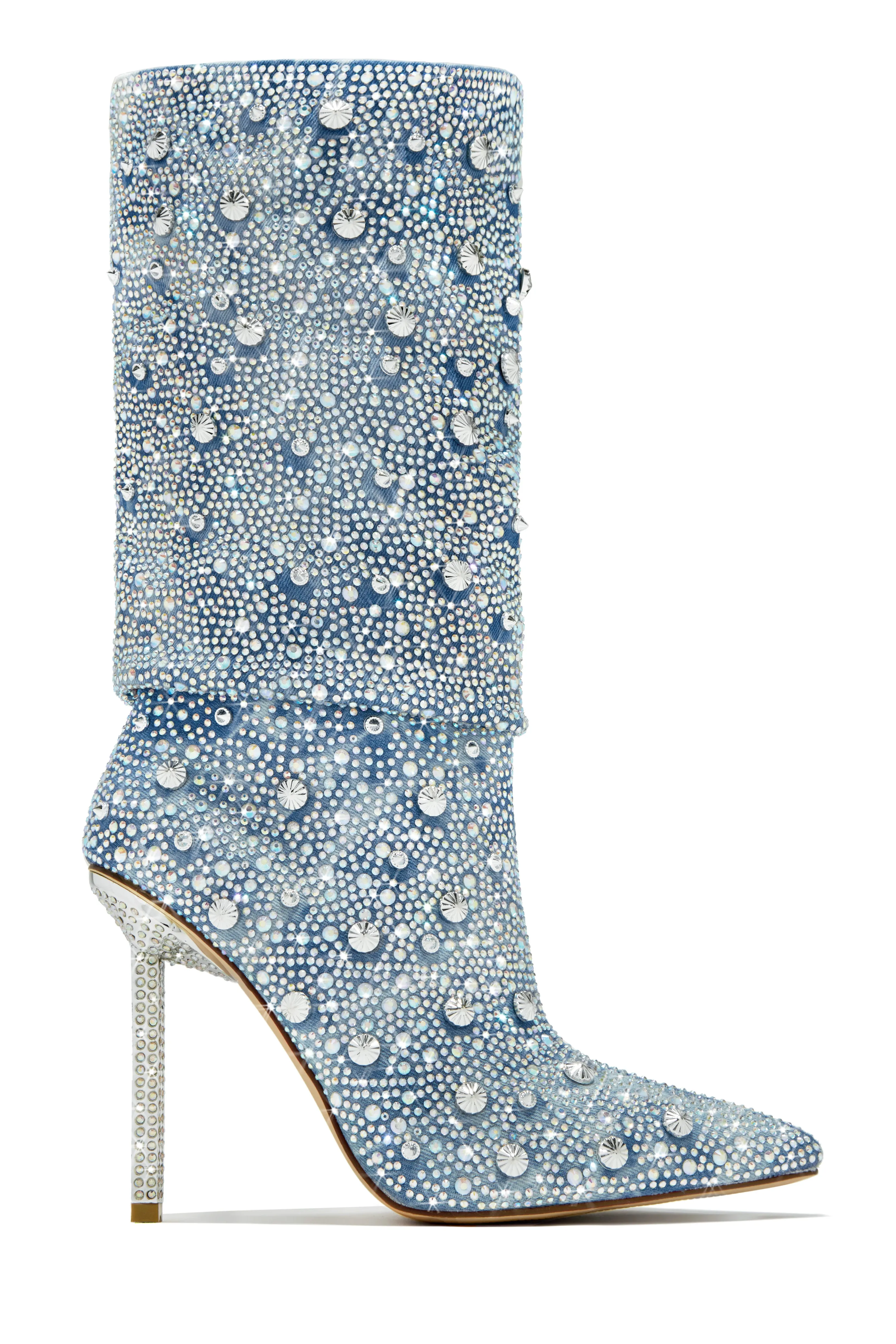 You Fancy Embellished Denim Boots - Denim