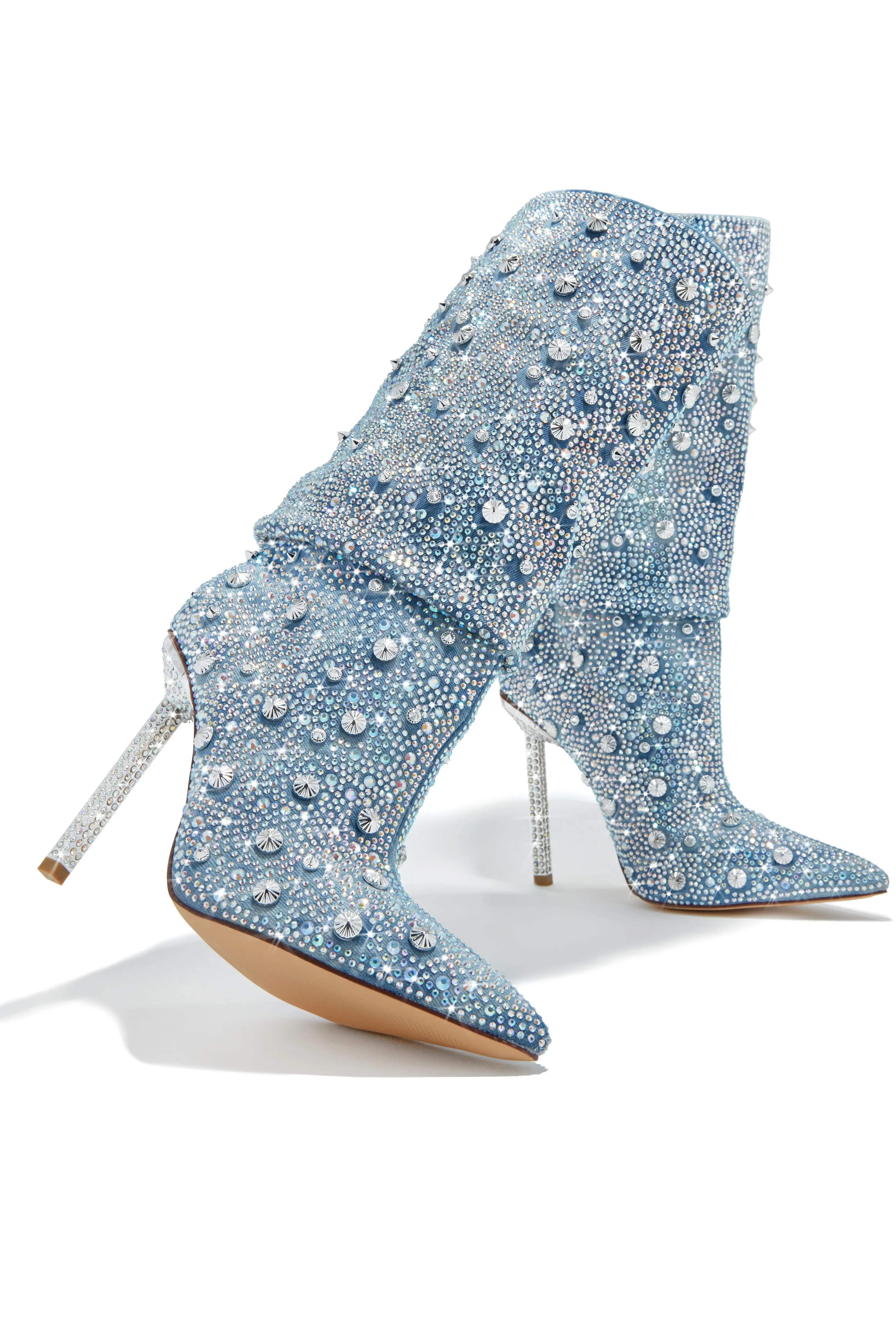 You Fancy Embellished Denim Boots - Denim