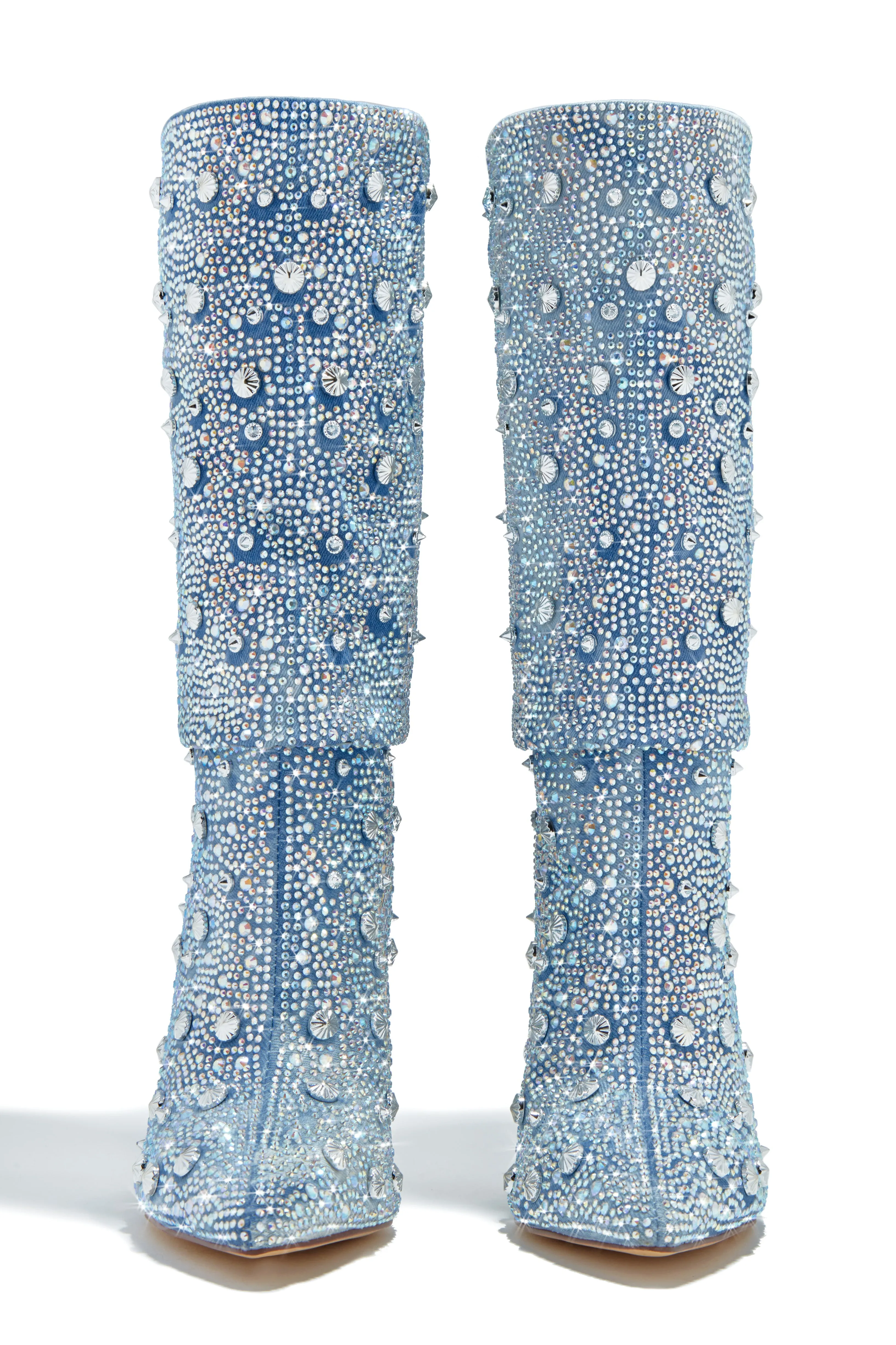 You Fancy Embellished Denim Boots - Denim