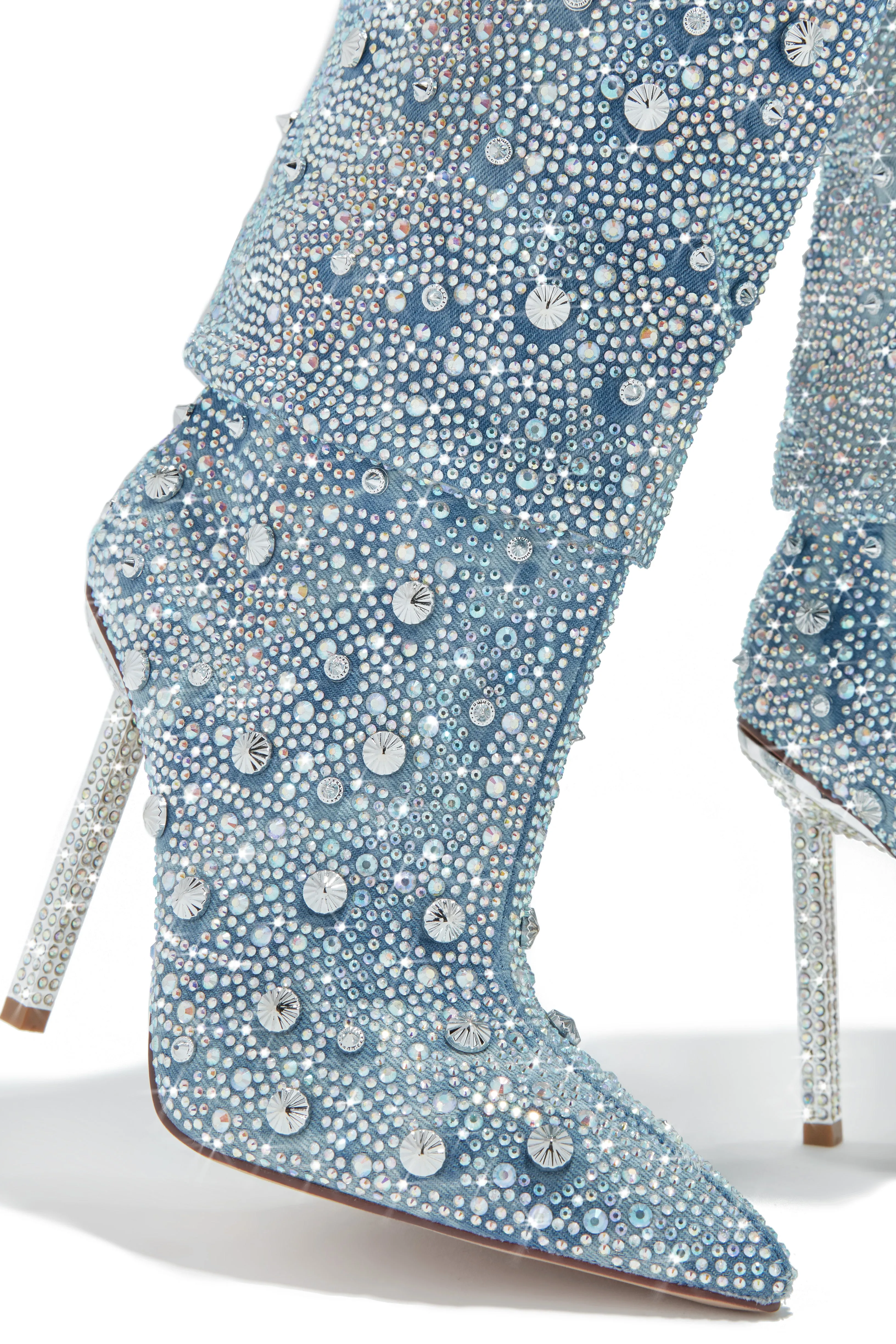 You Fancy Embellished Denim Boots - Denim